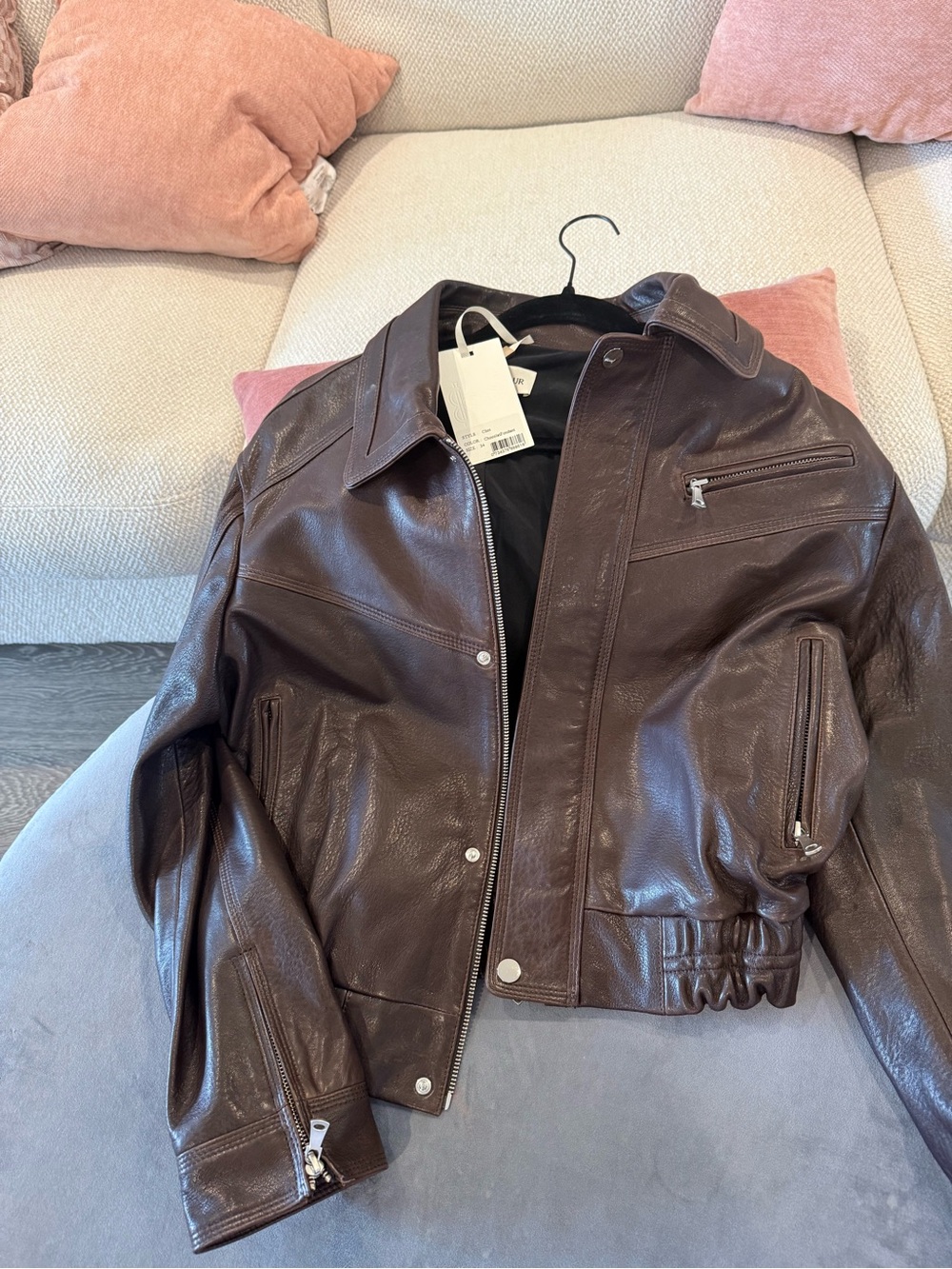 Women's Brown Leather Zip-Front Jacket - Picture 3 of 5